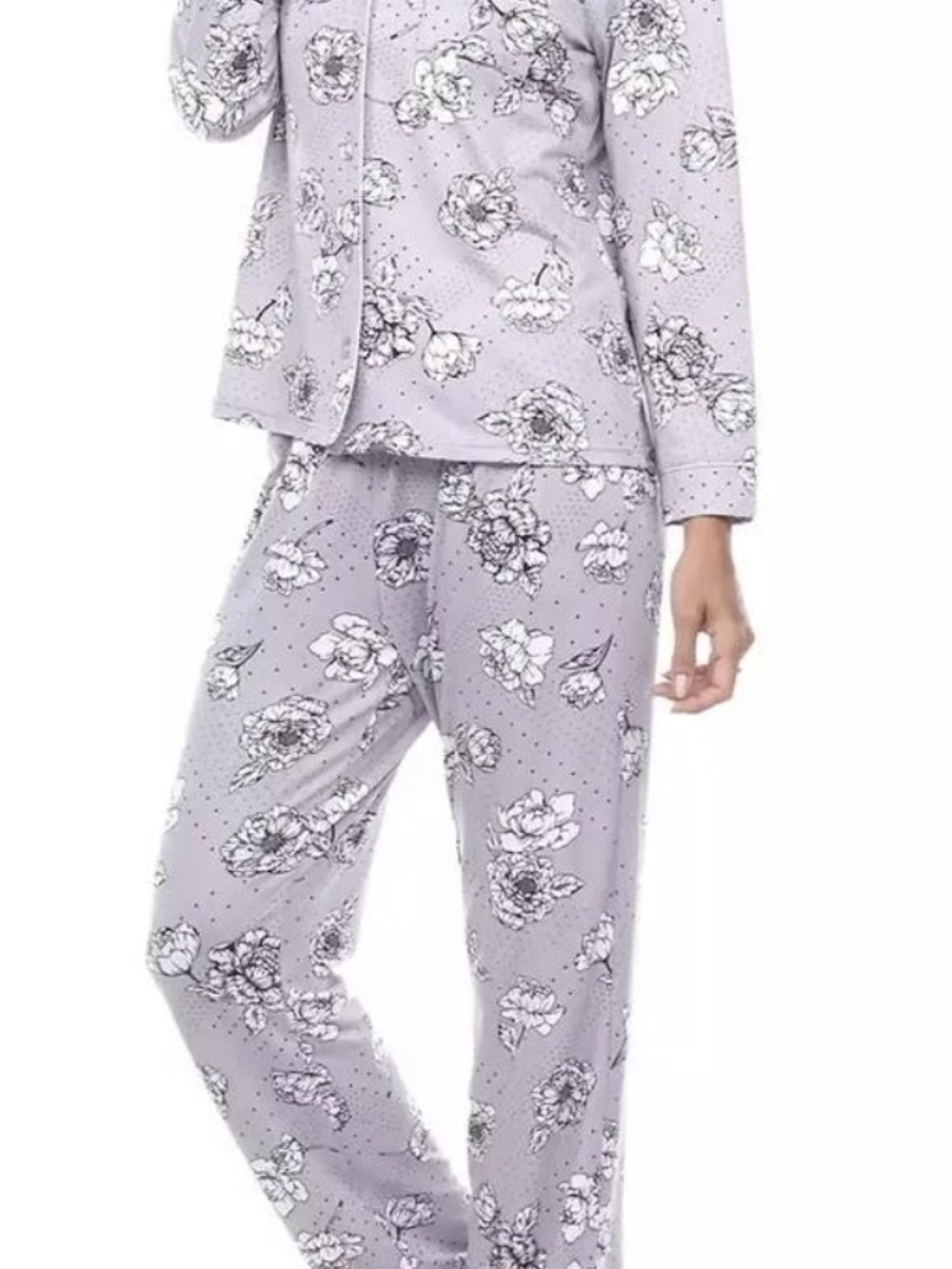 White Mark Pajama Set Womens Floral Pattern Collared Long Sleeve Gray Large